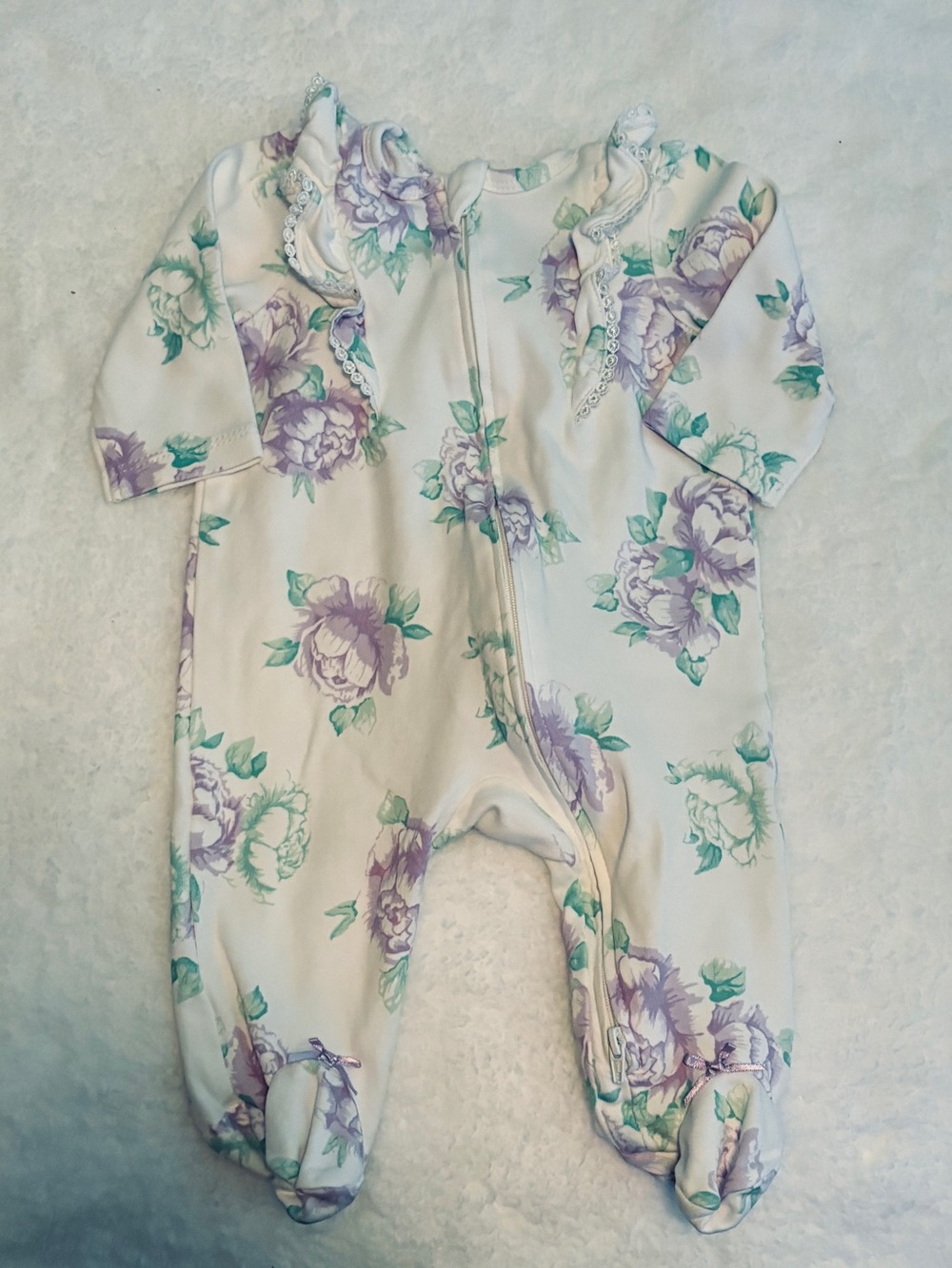 Little Me Lavender and Green Floral Footed Pajamas